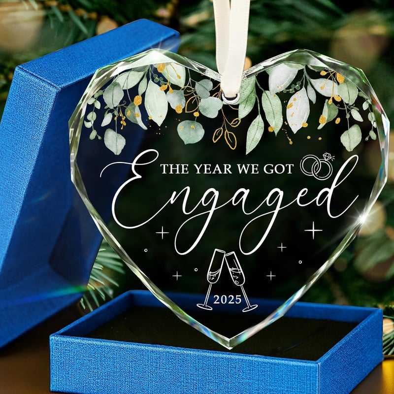HEXMOZ Engagement Ornament 2025 - First Christmas Engaged Ornament 2025 for Couples - Engagement Gifts for Couples, Women, Fiance, Her, Newly Engaged Couple, Bride to Be - Glass Ornaments Party Decor - Image 1